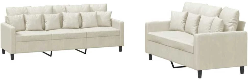 Sofa Sofos komplektas su pagalvėlėmis, 2 dalių, kreminis, aksomas