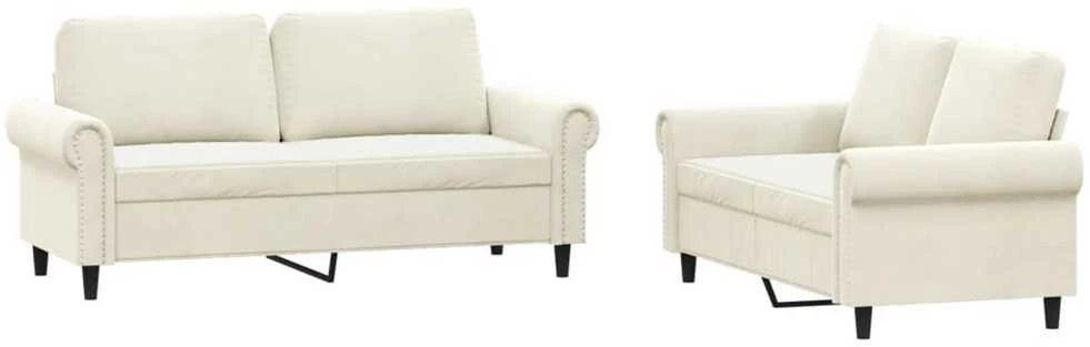 Sofa Sofos komplektas su pagalvėlėmis, 2 dalių, kreminis, aksomas