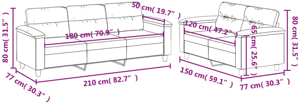 Sofa Sofos komplektas su pagalvėlėmis, 2 dalių, smėlio, audinys