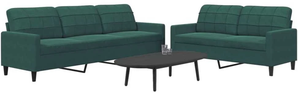 Sofa Sofos komplektas su pagalvėlėmis, 2 dalių, žalias, aksomas