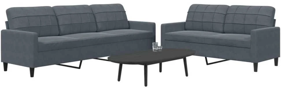 Sofa Sofos komplektas su pagalvėlėmis, 2 dalių, pilkas, aksomas