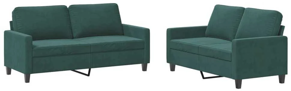 Sofa Sofos komplektas su pagalvėlėmis, 2 dalių, žalias, aksomas