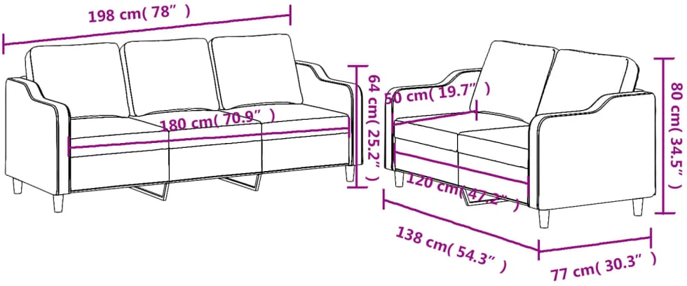 Sofa Sofos komplektas su pagalvėlėmis, 2 dalių, vyno, audinys