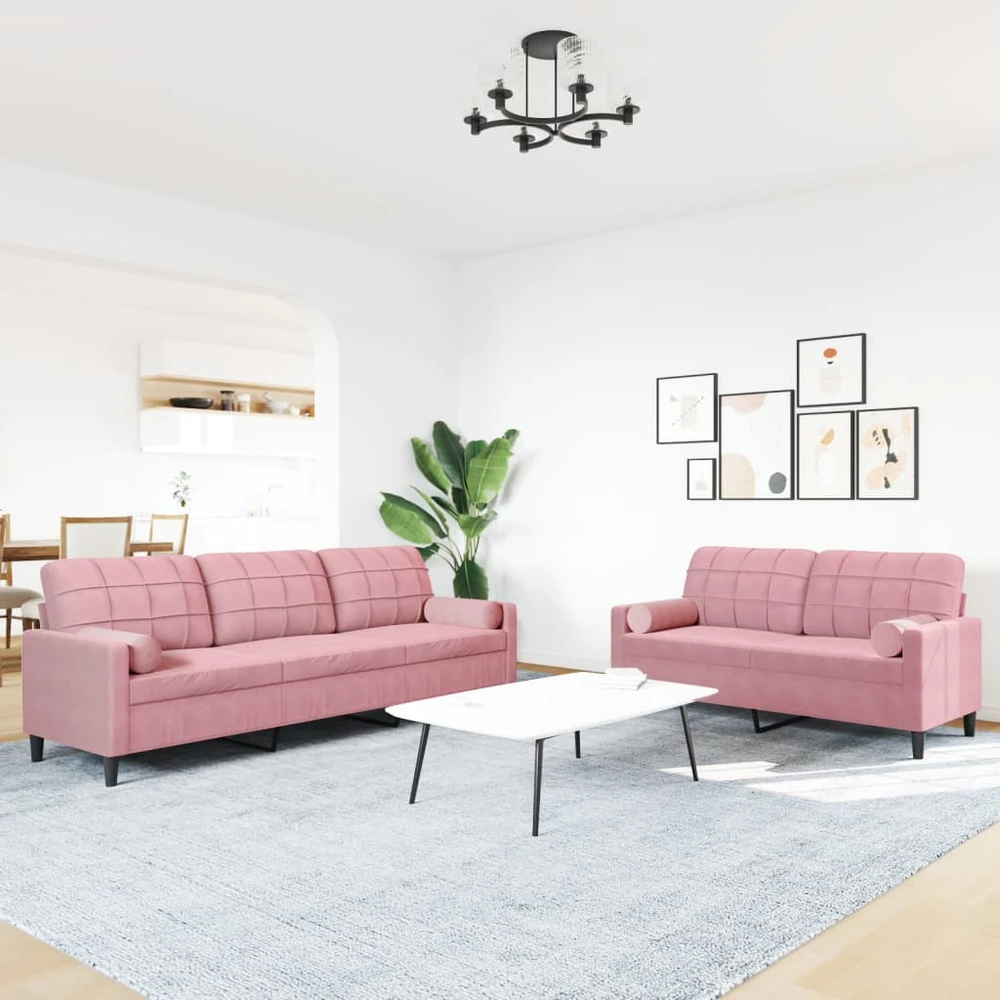 Sofa Sofos komplektas su pagalvėlėmis, 2 dalių, rožinis, aksomas
