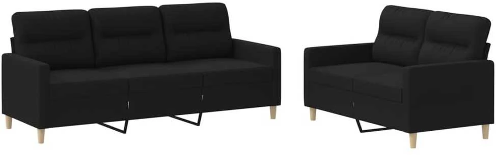 Sofa Sofos komplektas su pagalvėlėmis, 2 dalių, juodas, audinys