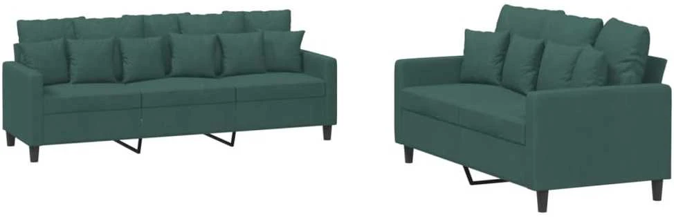 Sofa Sofos komplektas su pagalvėlėmis, 2 dalių, žalias, aksomas