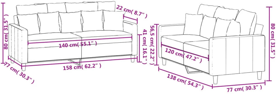 Sofa Sofos komplektas su pagalvėlėmis, 2 dalių, vyno, aksomas