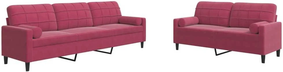 Sofa Sofos komplektas su pagalvėlėmis, 2 dalių, vyno, aksomas