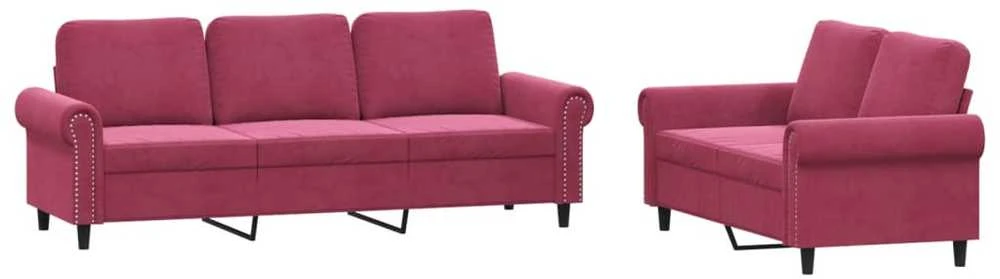 Sofa Sofos komplektas su pagalvėlėmis, 2 dalių, vyno, aksomas