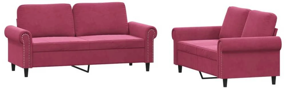 Sofa Sofos komplektas su pagalvėlėmis, 2 dalių, vyno, aksomas