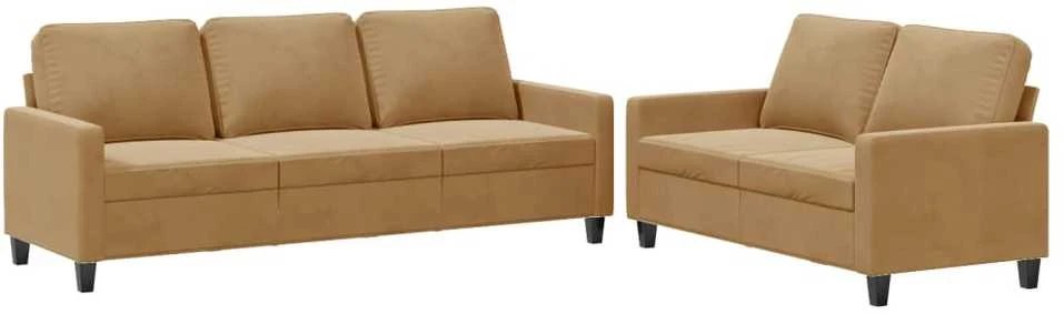 Sofa Sofos komplektas su pagalvėlėmis, 2 dalių, rudas, aksomas