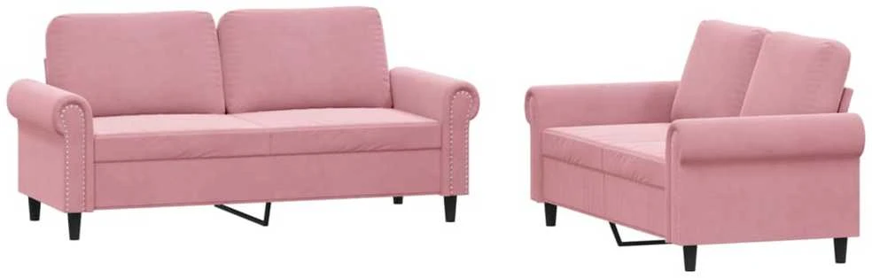 Sofa Sofos komplektas su pagalvėlėmis, 2 dalių, rožinis, aksomas