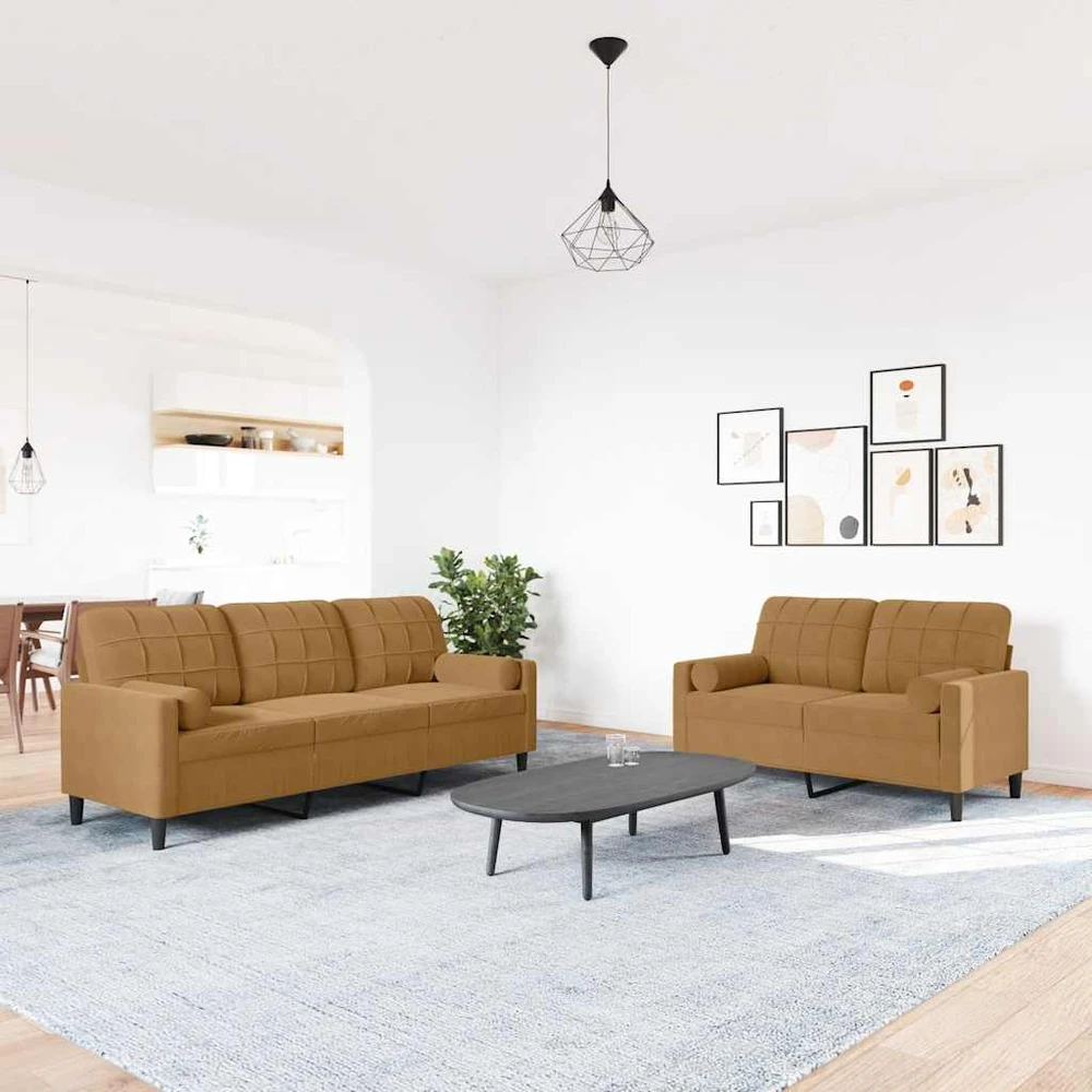Sofa Sofos komplektas su pagalvėlėmis, 2 dalių, rudas, aksomas