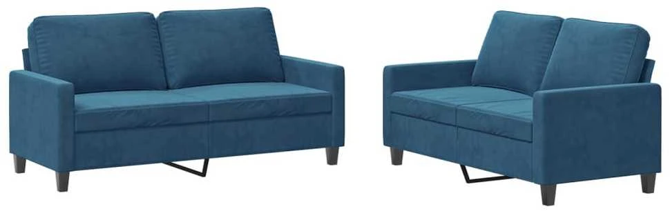 Sofa Sofos komplektas su pagalvėlėmis, 2 dalių, mėlynas, aksomas