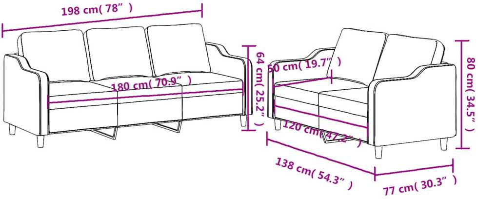 Sofa Sofos komplektas su pagalvėlėmis, 2 dalių, vyno, audinys