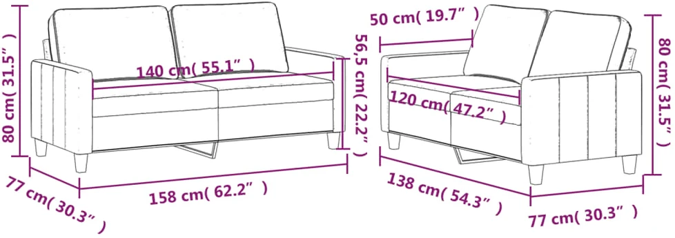 Sofa Sofos komplektas su pagalvėlėmis, 2 dalių, pilkas, aksomas