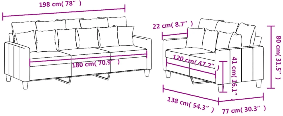 Sofa Sofos komplektas su pagalvėlėmis, 2 dalių, taupe, audinys