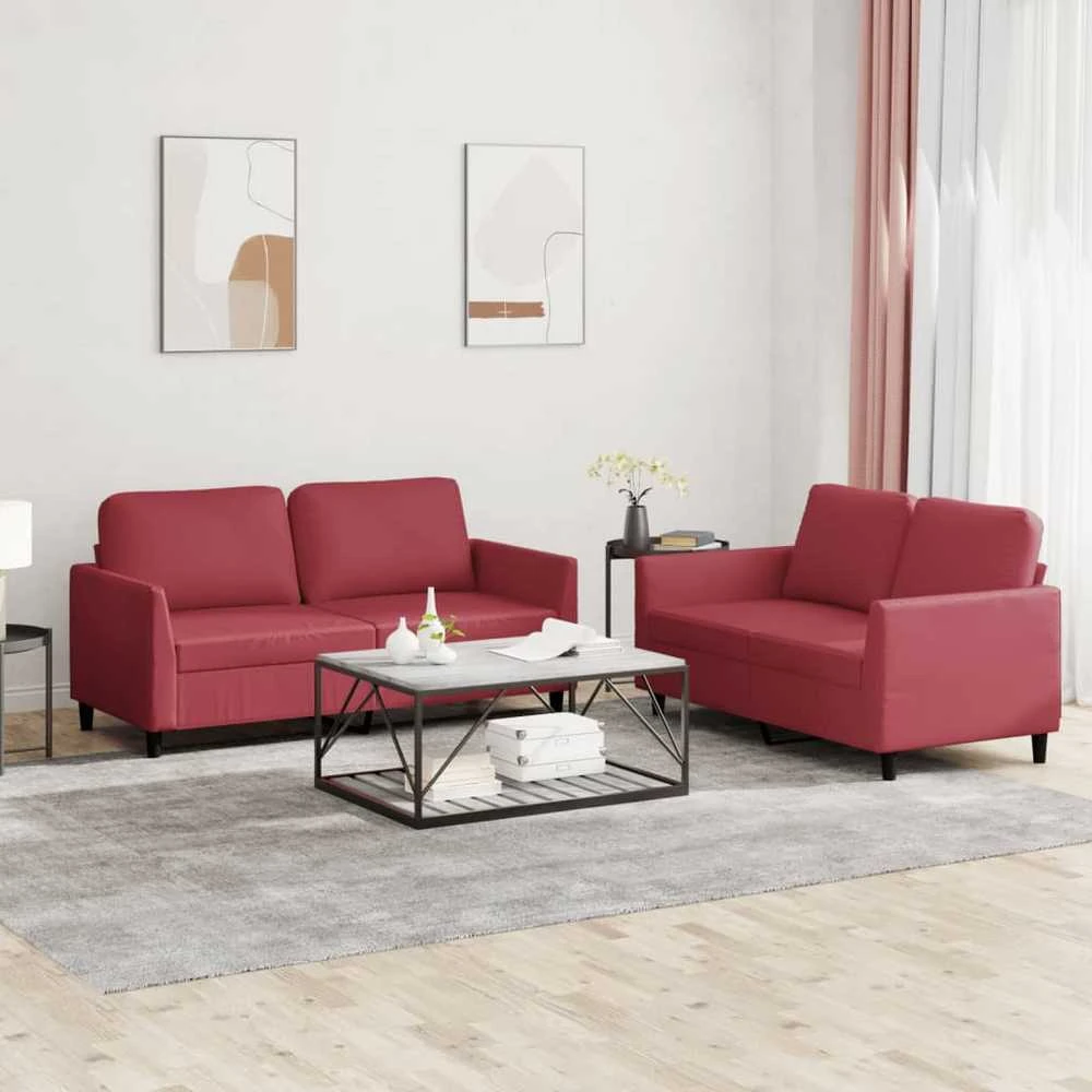 Sofa Sofos komplektas su pagalvėlėmis, 2 dalių, vyno, dirbtinė oda