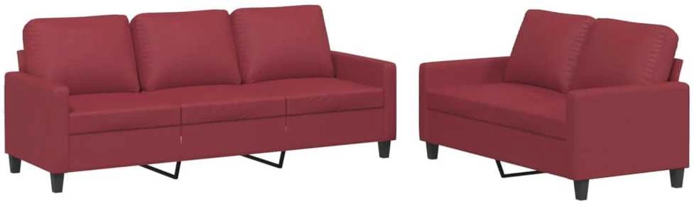 Sofa Sofos komplektas su pagalvėlėmis, 2 dalių, vyno, dirbtinė oda