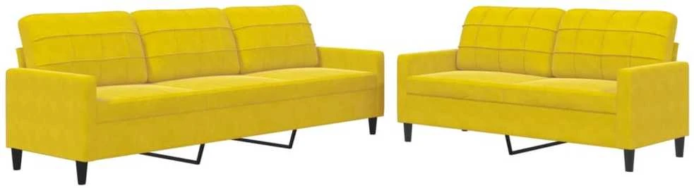 Sofa Sofos komplektas su pagalvėlėmis, 2 dalių, geltonas, aksomas