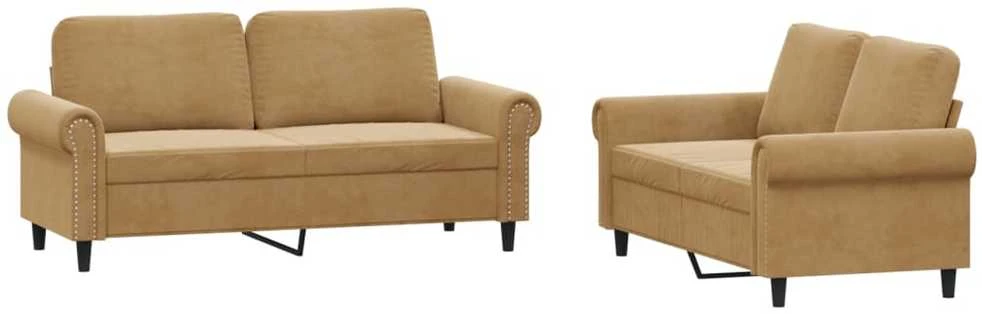 Sofa Sofos komplektas su pagalvėlėmis, 2 dalių, rudas, aksomas