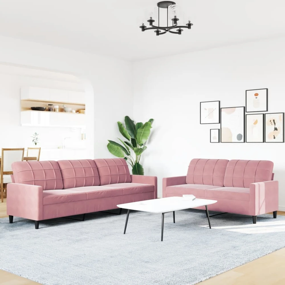 Sofa Sofos komplektas su pagalvėlėmis, 2 dalių, rožinis, aksomas