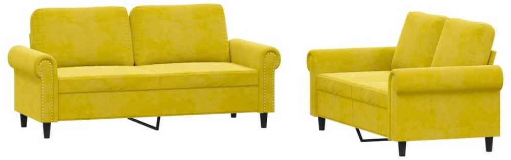 Sofa Sofos komplektas su pagalvėlėmis, 2 dalių, geltonas, aksomas