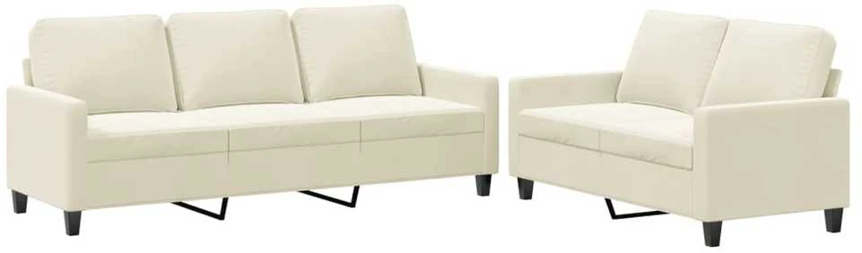 Sofa Sofos komplektas su pagalvėlėmis, 2 dalių, kreminis, aksomas