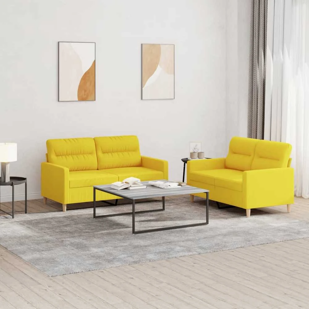Sofa Sofos komplektas su pagalvėlėmis, 2 dalių, geltonas, audinys