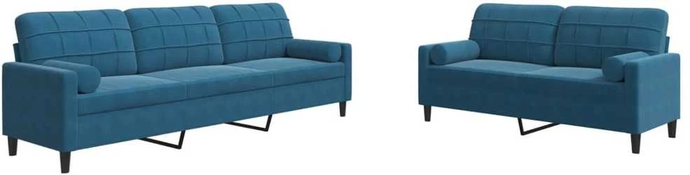 Sofa Sofos komplektas su pagalvėlėmis, 2 dalių, mėlynas, aksomas