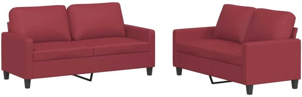 Sofa Sofos komplektas su pagalvėlėmis, 2 dalių, vyno, dirbtinė oda