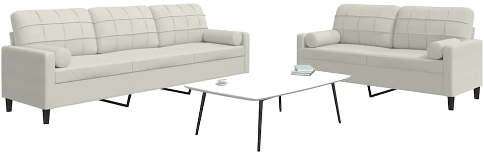 Sofa Sofos komplektas su pagalvėlėmis, 2 dalių, kreminis, aksomas