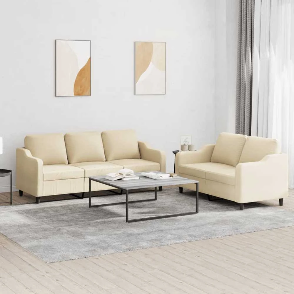 Sofa Sofos komplektas su pagalvėlėmis, 2 dalių, kreminis, audinys