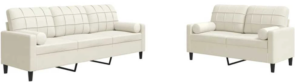 Sofa Sofos komplektas su pagalvėlėmis, 2 dalių, kreminis, aksomas