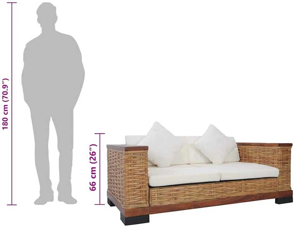 Sofa Sofos komplektas su pagalvėlėmis, 2d., rudos sp., nat. ratanas