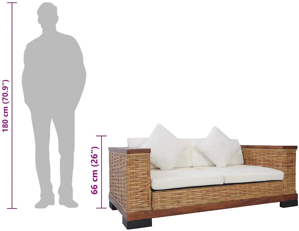 Sofa Sofos komplektas su pagalvėlėmis, 2d., rudos sp., nat. ratanas