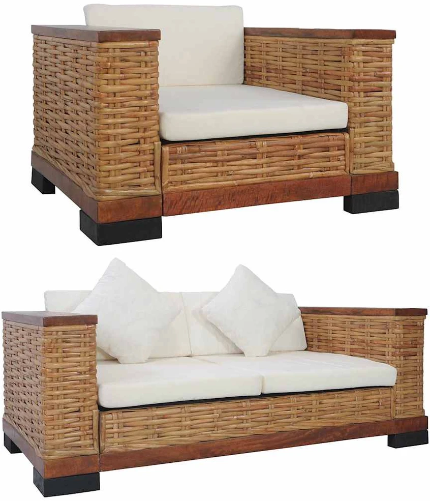 Sofa Sofos komplektas su pagalvėlėmis, 2d., rudos sp., nat. ratanas