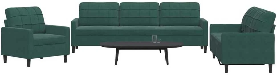 Sofa Sofos komplektas su pagalvėlėmis, 3 dalių, žalias, aksomas