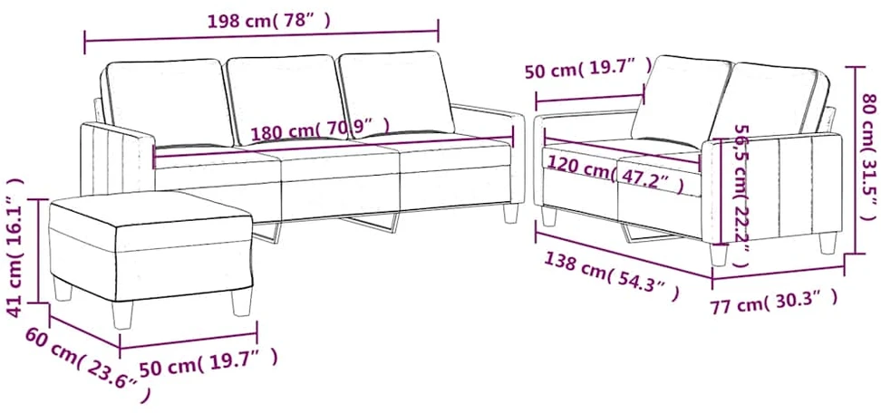 Sofa Sofos komplektas su pagalvėlėmis, 3 dalių, mėlynas, aksomas