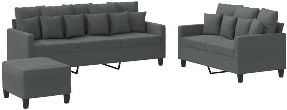Sofa Sofos komplektas su pagalvėlėmis, 3 dalių, pilkas, audinys