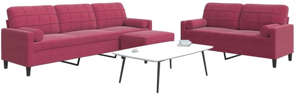 Sofa Sofos komplektas su pagalvėlėmis, 3 dalių, vyno, aksomas