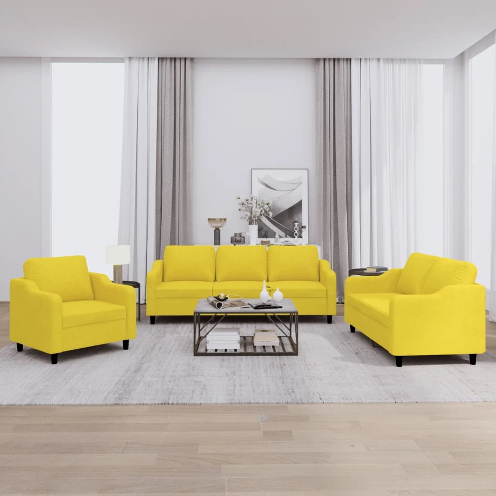 Sofa Sofos komplektas su pagalvėlėmis, 3 dalių, geltonas, audinys