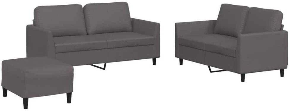 Sofa Sofos komplektas su pagalvėlėmis, 3 dalių, pilkas, dirbtinė oda