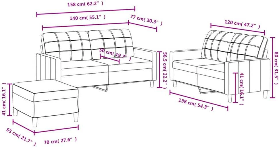 Sofa Sofos komplektas su pagalvėlėmis, 3 dalių, vyno, audinys