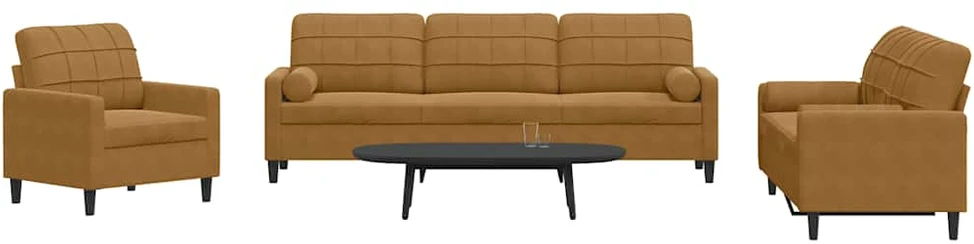 Sofa Sofos komplektas su pagalvėlėmis, 3 dalių, rudas, aksomas