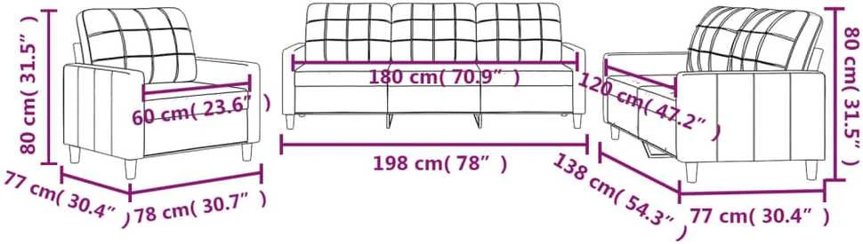 Sofa Sofos komplektas su pagalvėlėmis, 3 dalių, juodas, audinys