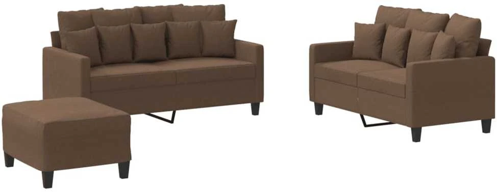 Sofa Sofos komplektas su pagalvėlėmis, 3 dalių, rudas, audinys