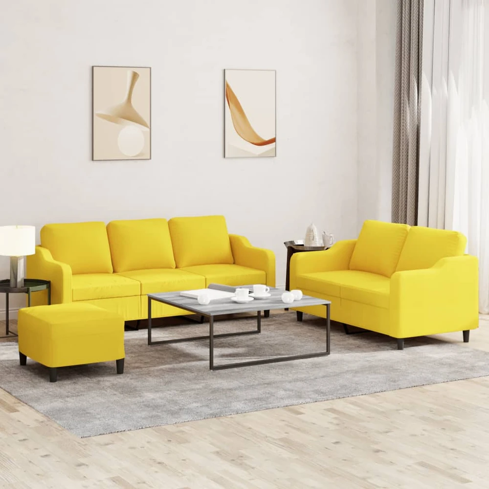 Sofa Sofos komplektas su pagalvėlėmis, 3 dalių, geltonas, audinys