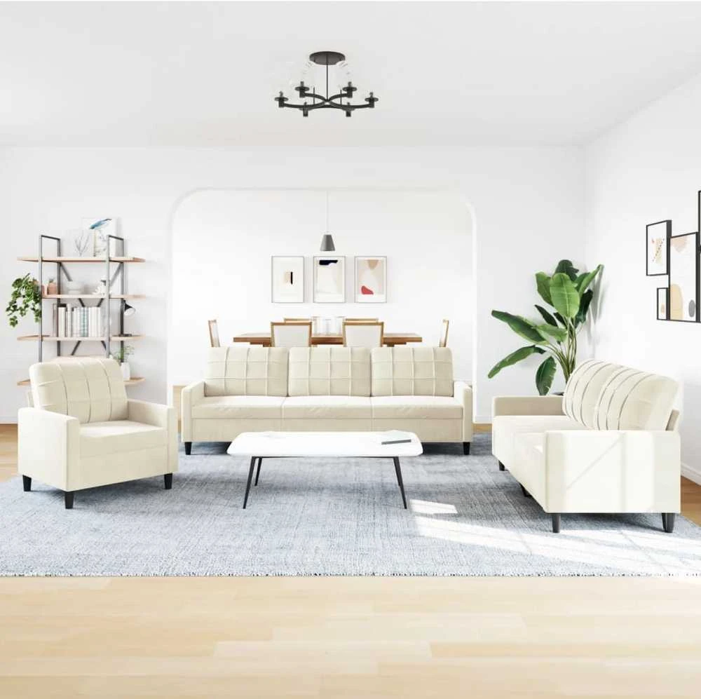 Sofa Sofos komplektas su pagalvėlėmis, 3 dalių, kreminis, aksomas