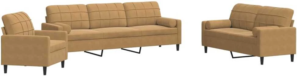 Sofa Sofos komplektas su pagalvėlėmis, 3 dalių, rudas, aksomas